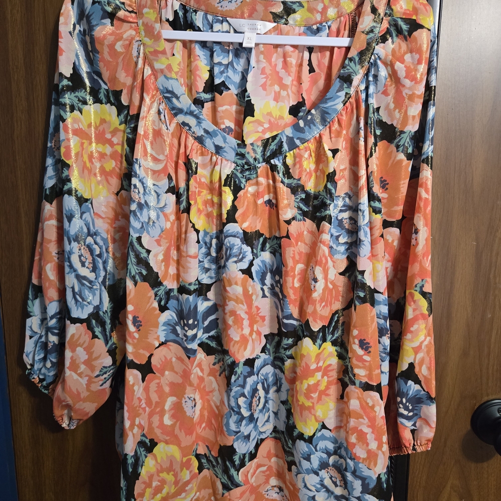 LC Lauren Conrad Floral Blouse - Orange, Blue, Yellow